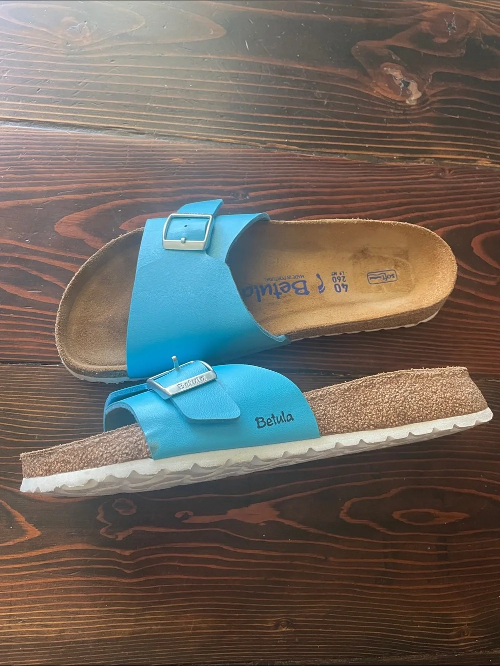 Betula Women's Turquoise Double-Buckle Slide Sandals